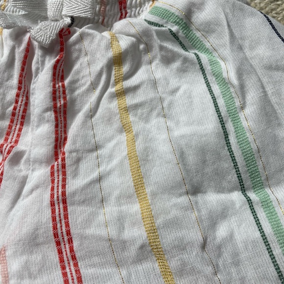 Janie And Jack Elastic Waist White Colorful Stripe Gold Thread Linen Shorts - Picture 7 of 7